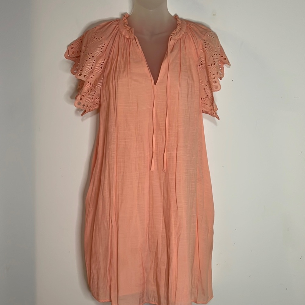 Who What Wear Peach Flutter Eyelet Sleeve Mini Dress Size XS
